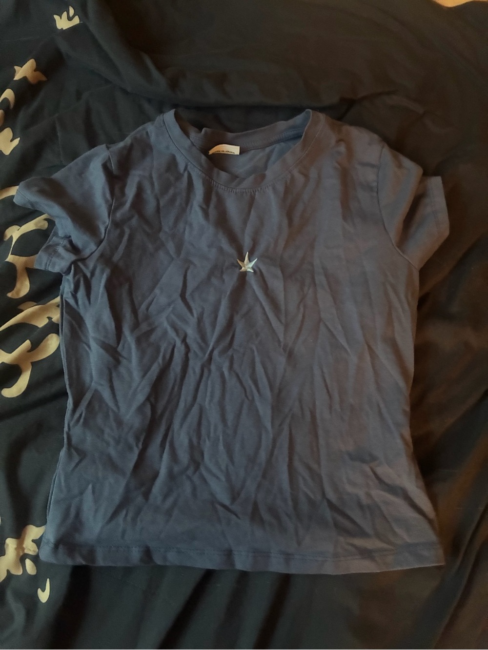 Women's Navy Crop Tee with Center Star Embellishment